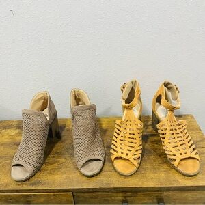 AMS Two Pairs Of Block Heel Sandals Womens Size 8 Taupe & Camel Yellow